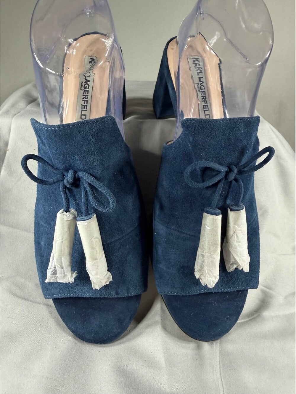 Karl Lagerfeld Paris Blue Suede Block Heel Sandals Size 9.5M